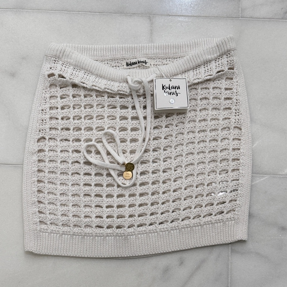 Kulani Kinis Ivory Crochet Mini Skirt cover up
